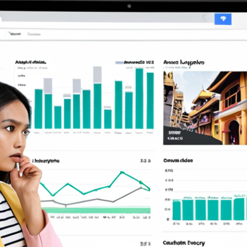 Home 14 **
Prompt: Google Analytics dashboard displaying demographic data of website visitors, including age, gender, and location (Kuala Lumpur highlighted), overlaid with icons representing fashion trends. Focus on a young Malaysian woman looking at the data, thoughtfully considering how to tailor content for her audience. Pastel color palette, clean design.
**