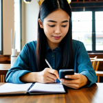 Budgeting & Tracking Expenses**

"A young Malaysian woman, fully clothed in modest casual wear, sitting at a table in a brightly lit cafe, focused on a budgeting app on her smartphone, with a notebook and pen beside her. The scene depicts financial awareness and planning, safe for work, appropriate content, perfect anatomy, natural proportions, professional, family-friendly."

**