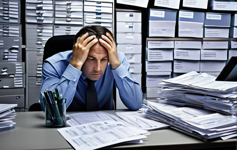 엑셀에서 데이터 정리하는 법 - **Image Prompt 1: The Weight of Disarrayed Data**
    A lone office worker, appearing visibly overwh...