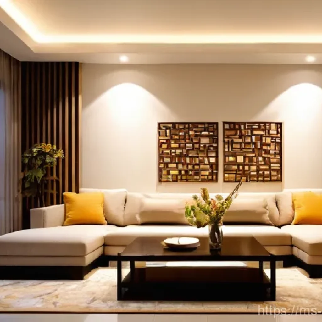 스마트 조명 활용법 - **A Modern Malaysian Living Room at Dusk with Smart Ambient Lighting:**
    A serene and inviting li...