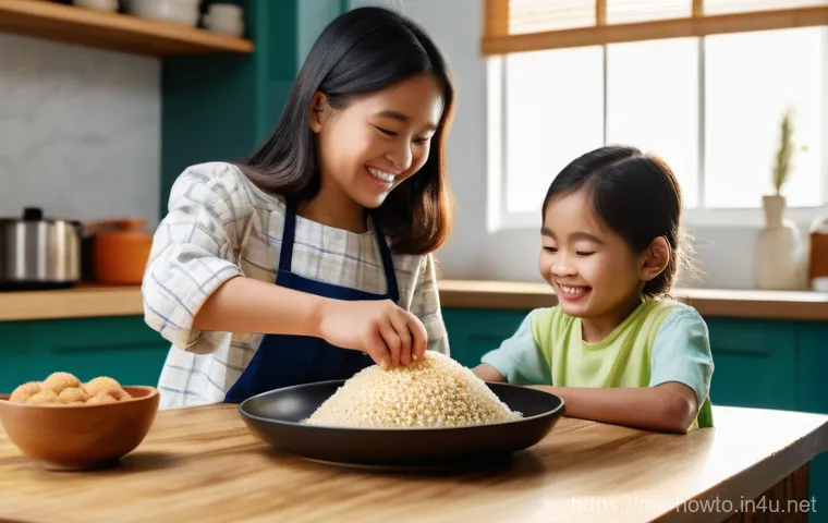 요리 활용법 - **A joyful Malaysian family kitchen scene**, with a mother and two children (ages 8-12) gathered aro...